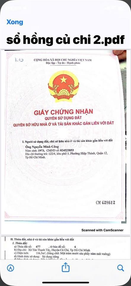 Chính chủ bán đất Củ Chi 116,5m² gần Tỉnh Lộ 8 giá 1,45 tỷ