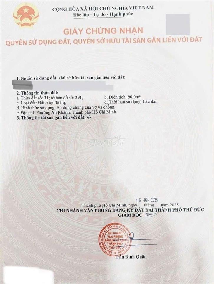 Cần bán lô đất mặt tiền Giang Văn Minh sát The Vista