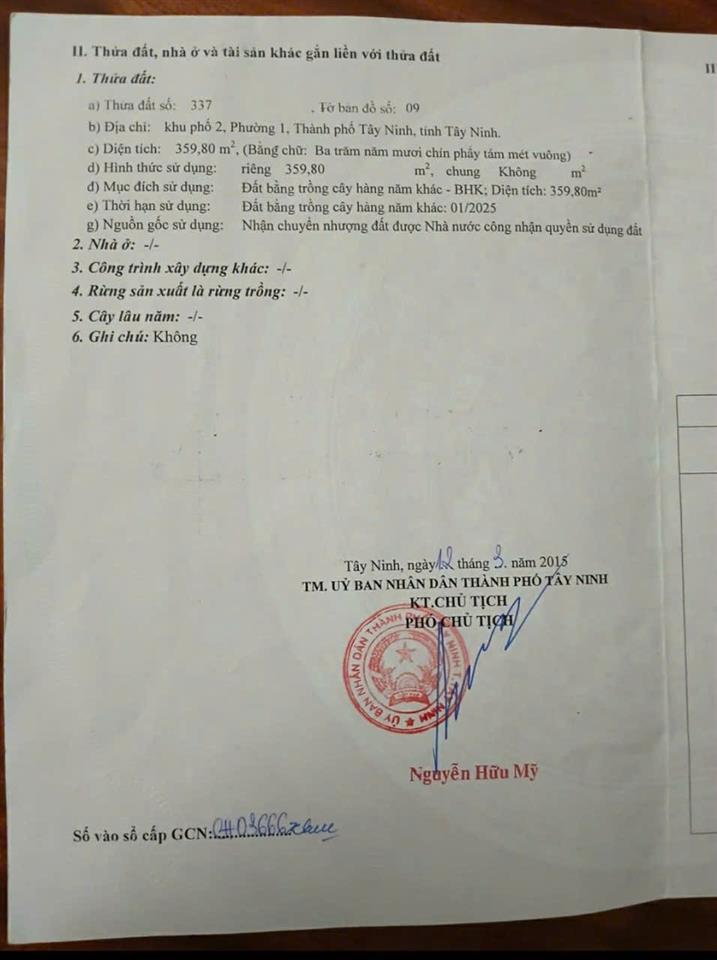 HOT HOT – CHÍNH CHỦ CẦN BÁN ĐẤT VỊ TRÍ ĐẸP Tại Khu Phố 2, Phường 1(cũ) , TP Tây Ninh, Tây