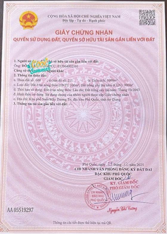Bán 1000m2 mặt tiền đường cửa lấp suối mây, phú quốc view sân bay, giá tốt 17 tỷ