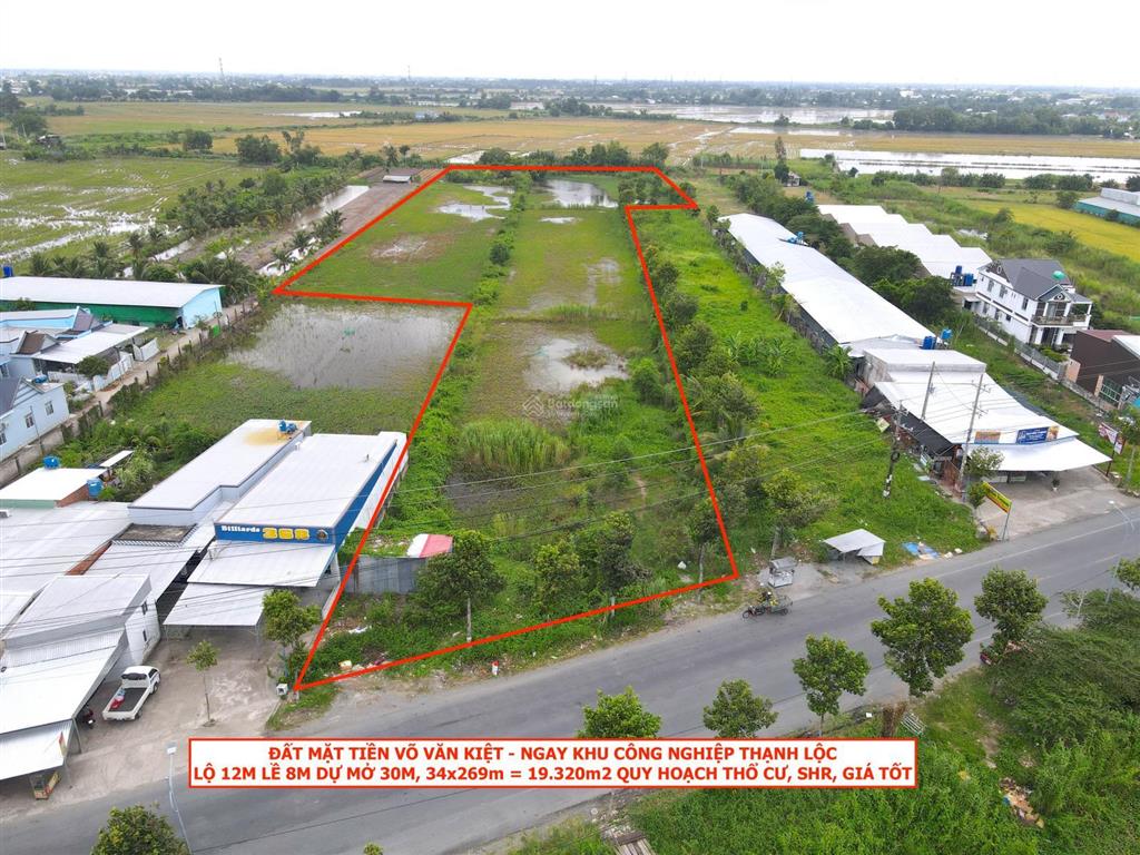 Đất mặt tiền võ văn kiệt ngay trung tâm khu công nghiệp thạnh lộc. lộ 12m lề 8m, 34x269m qh thổ cư
