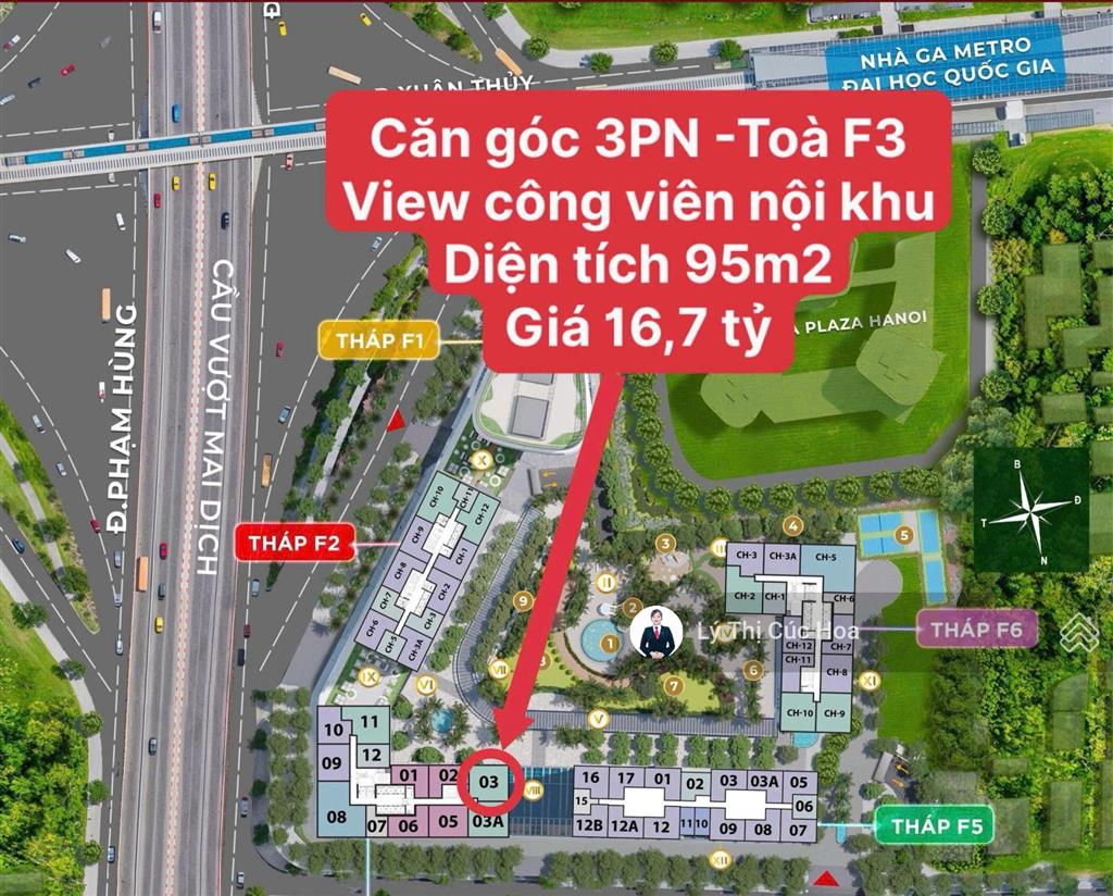 Bán gấp góc 3pn giá 16.7 tỷ diện tích 95/109m2 tầng cao view trọn cv nội khu sun feliza cầu giấy