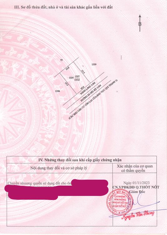 Bán qsdđ và ts gắn liền với đất tại thửa đất số 1357, tbđ số 4, p. thuận hưng, tp. cần thơ