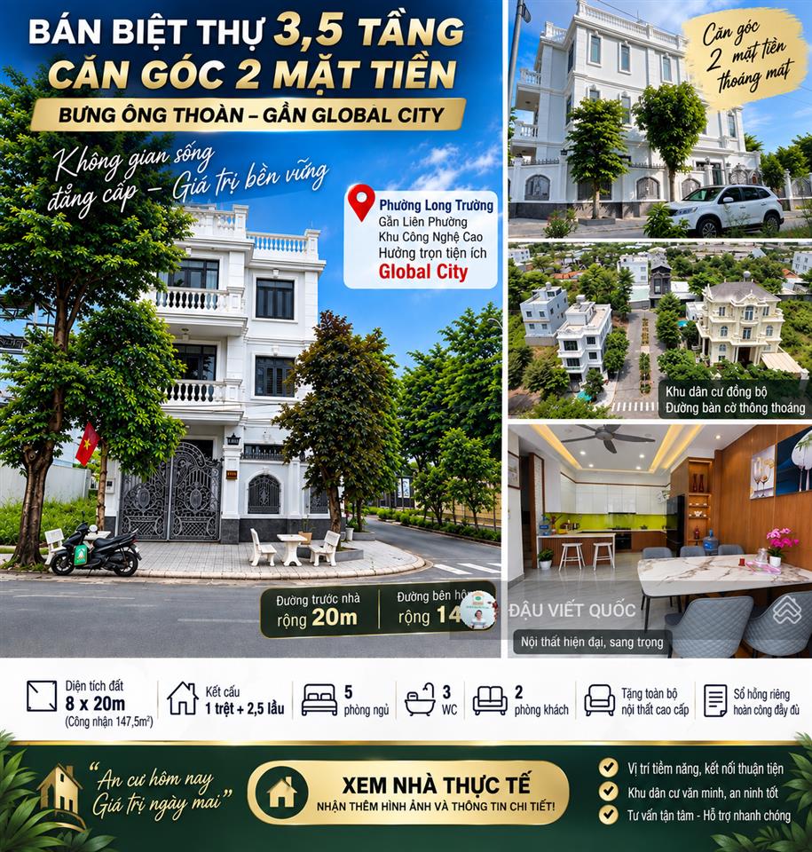 Bán biệt thự 68 bưng ông thoàn, giá 18,2 tỷ, căn góc diện tích 147,5 m2, hàng hiếm tại giá ưu đãi