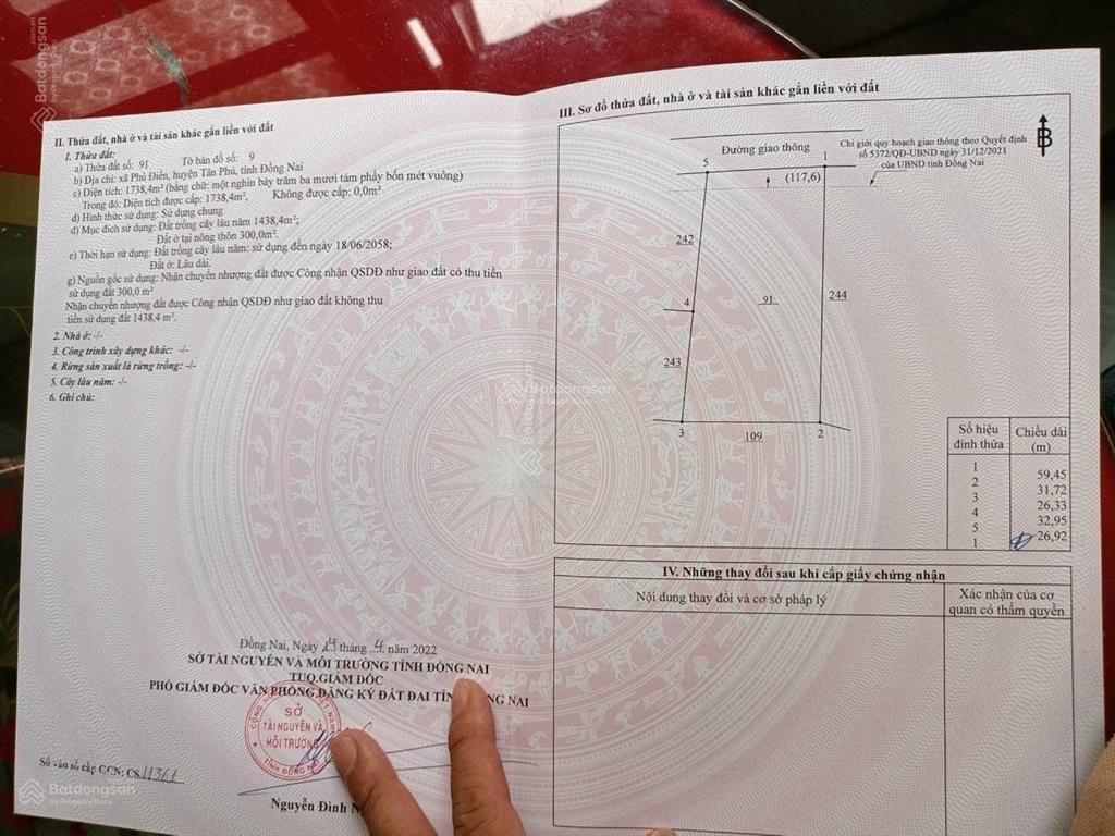 Bán đất tại xã phú điền, huyện tân phú, đồng nai, giá siêu hời 3,6 tỷ, diện tích 1738m2
