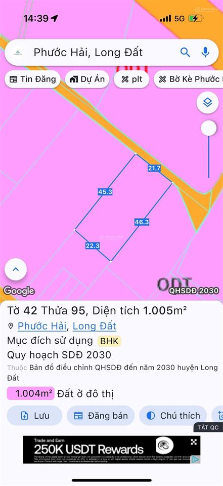 Gần biển phước hải 1000m2 22x45m 200m2 thổ cư