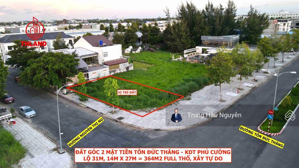 Đất góc 2 mặt tiền đường tôn đức thắng phú cường, view biển, lộ 17m lề 10m, 14x27m full thổ cư