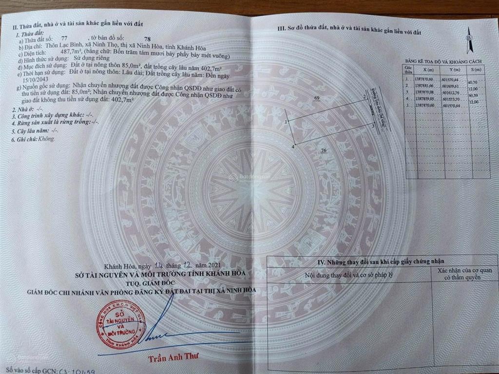 Bán lô đất thổ cư bắc ninh hòa cách biển dốc lết 10 phút chạy xe, giá đầu tư