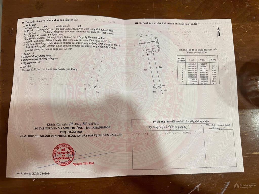Chủ cần ra nhanh đất mặt tiền đường hồ xuân hương đường nhựa, cam đức. 0798 347 ***