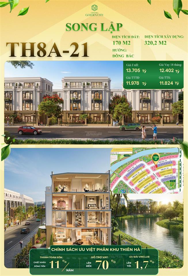 Bán song lập th8a 21 thiên hà 170m2 | đông bắc | giá 8,5 tỷ sau voucher