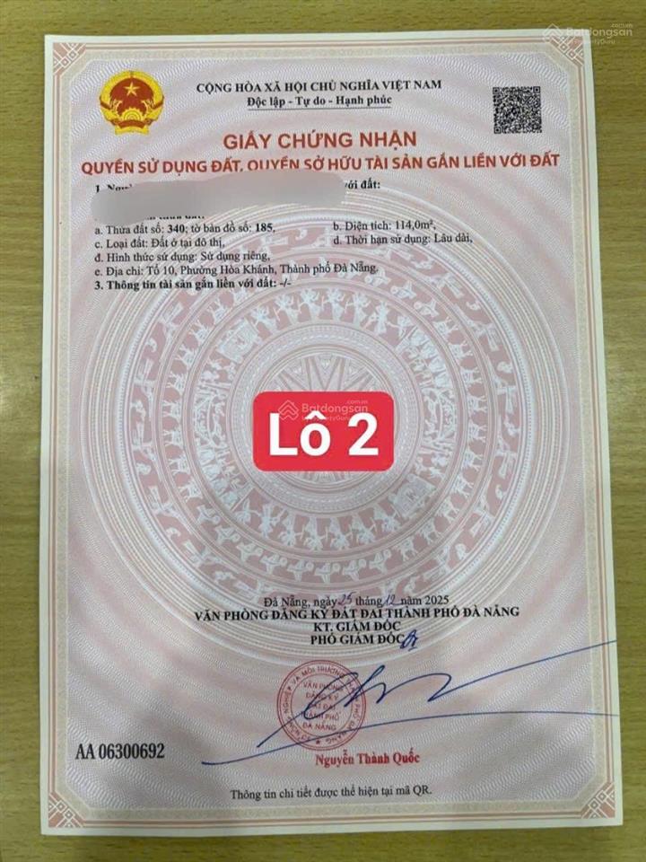 Đất kiệt ô tô tải k33/.. nam cao. gần chợ hoà khánh, kiệt thông tứ hướng diện tích 114m2