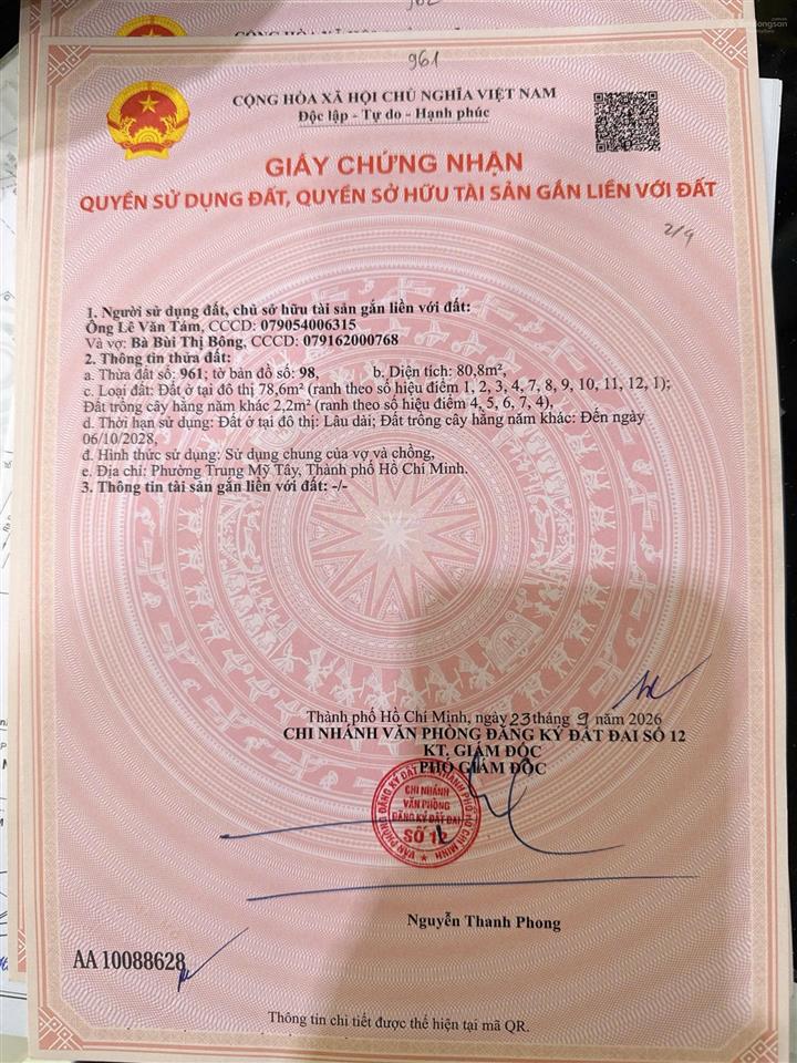 Đất trung tâm trung mỹ tây shr 4x20m chỉ 3,39 tỷ trung mỹ tây tô ký, q12