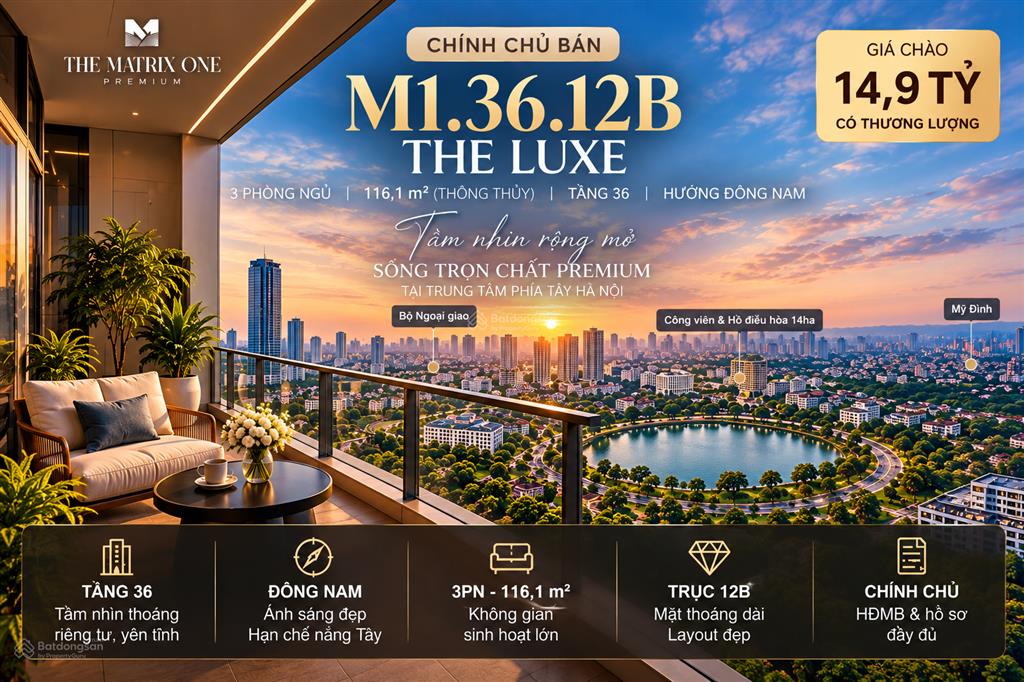 Hiếm siêu rẻ chính chủ the luxe 3pn 116,1m2 tầng cao đông nam view thoáng 13,3 tỷ