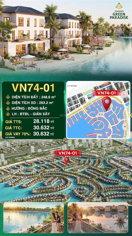 Biệt thự đơn lập góc giá hời vinhomes green paradise cần giờ 2x tỷ sông sau nhà