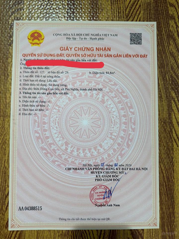 Đất phú nghĩa vị trí đẹp, đường thông mặt tiền rộng