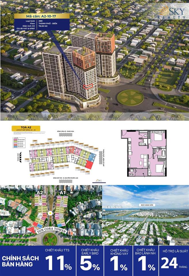 Căn góc 2pn view sông đẹp sun cora giá 4 tỷ (full 100%) đón đầu quy hoạch cầu bùi tá hán