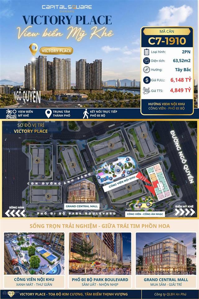 Bán căn 2pn c71910 capital square 63,52m2 giá thanh toán 4,849 tỷ sổ hồng lâu dài