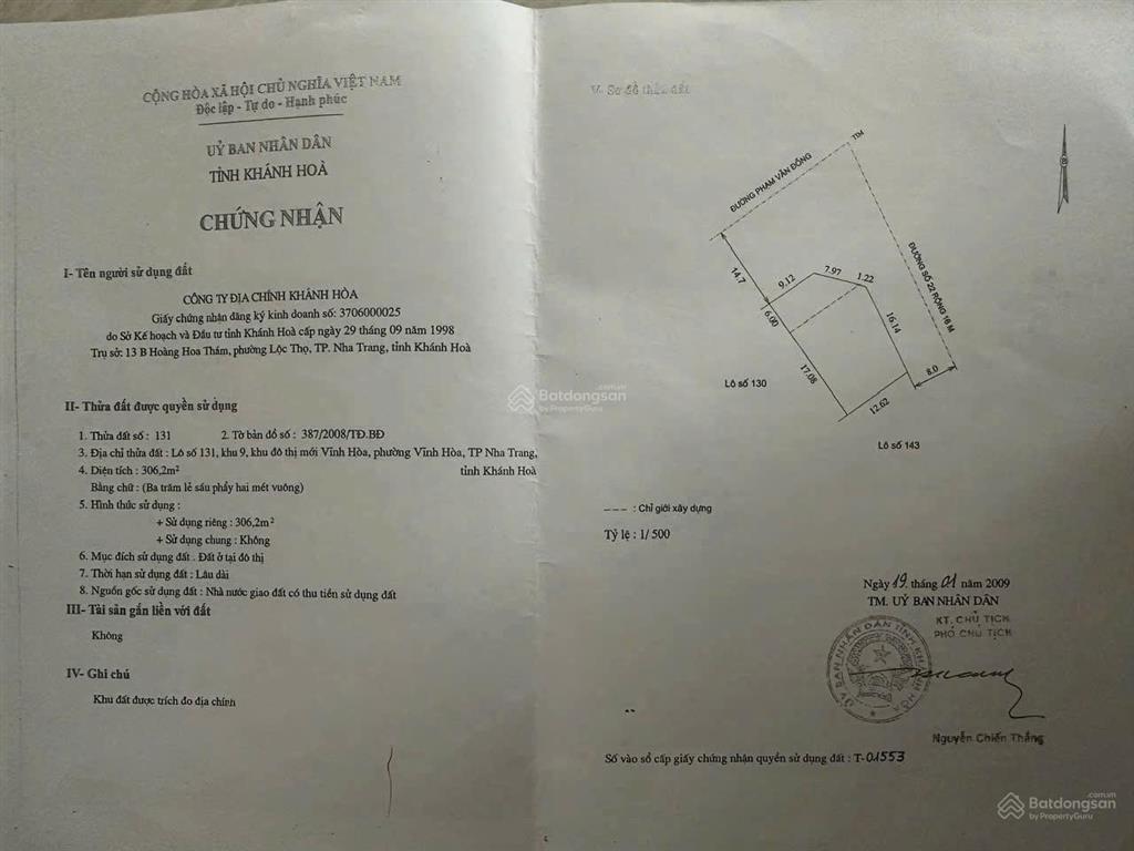 Bán lô góc đường phạm văn đồng, vĩnh hòa, nha trang