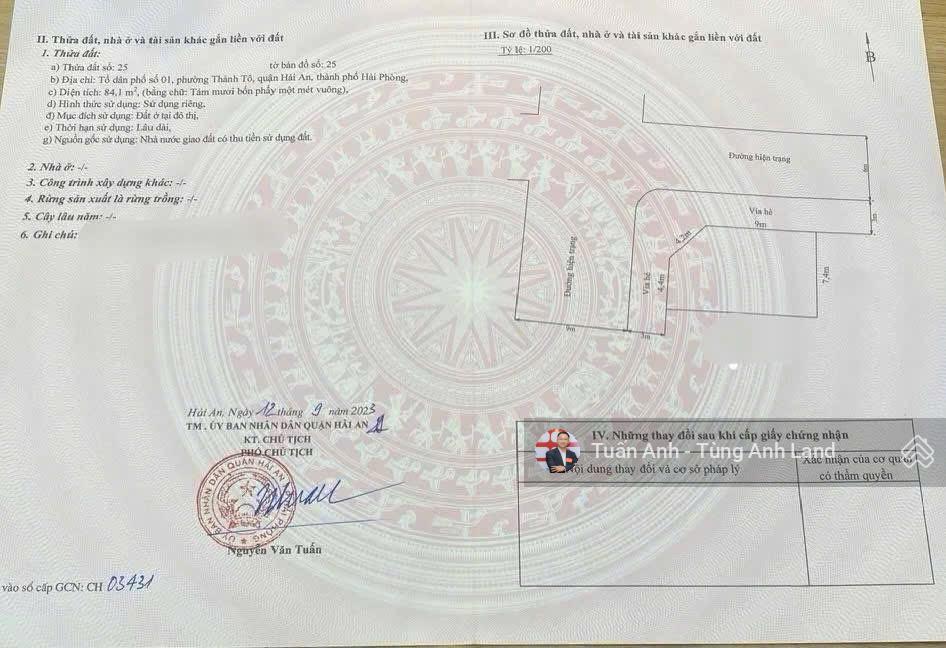 Lô góc 84,1m2 tđc 9,2ha thành tô, hải an
