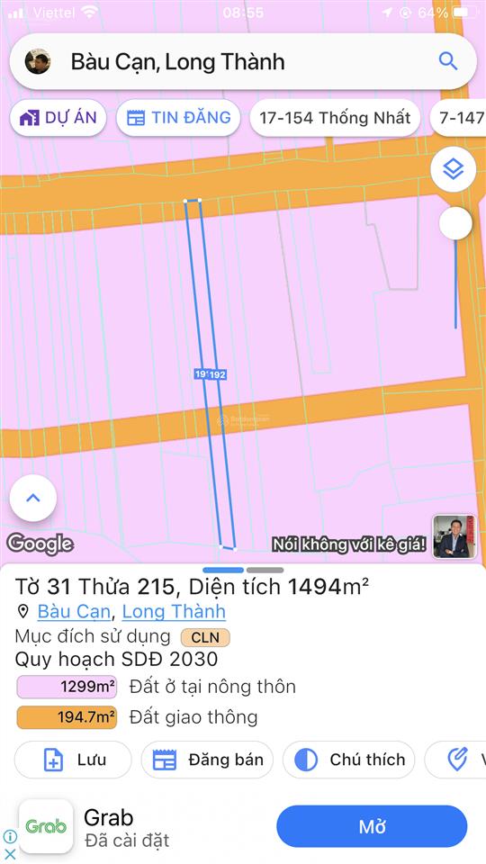 Bán đất 1494m2 mặt tiền đường bàu cạn, xã bàu cạn, long thành, đn, 0933 791 ***