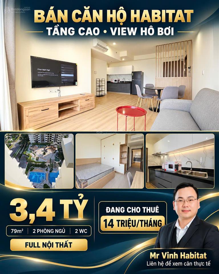 Chủ gửi bán gấp căn 2 phòng ngủ view hồ bơi sẵn hợp đồng thuê 14 tr/tháng 3,4 tỷ full nội thất