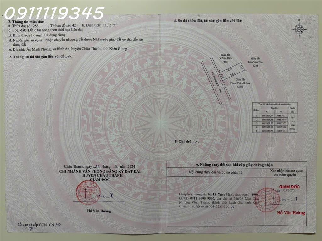 Cần tiền bán nhanh lô đất 2 mặt tiền Tắc Cầu, Bình An, DT 113.5 m2, giá 800 triệu