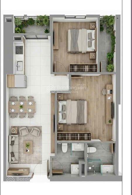 Ch cao cấp mt tố hữu, giá 45tr/m2 104 ct1 usilk city dt 68,2m2, 2pn, pk, pă, bc, 0901 369 ***