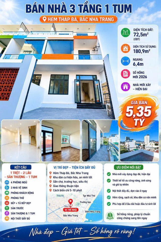 bán nhà(GẦN BIỂN) 72m2-3Tầng-3PN-Tháp Ba-bắc nha trang-chỉ 5ty350 💥hàng hiếm