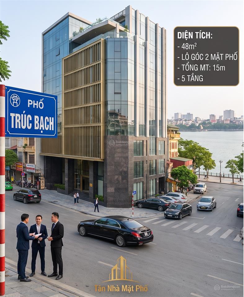 Mặt phố trúc bạch view hồ 2 mặt phố mặt tiền 15m sổ vuông.