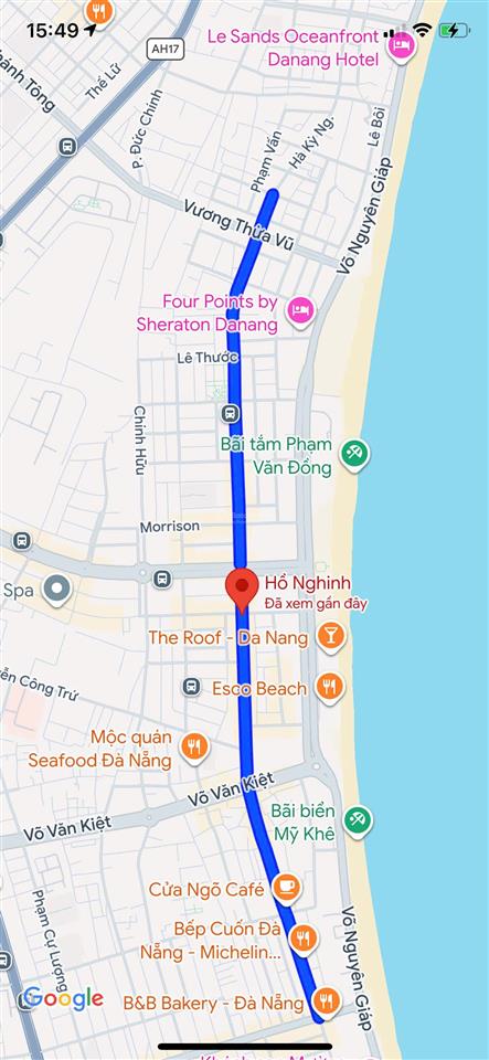 Bán lô 2 mặt tiền trước và sau đường (15m) hồ nghinh, gần biển mỹ khê, dt 130m2, giá 25 tỷ tl