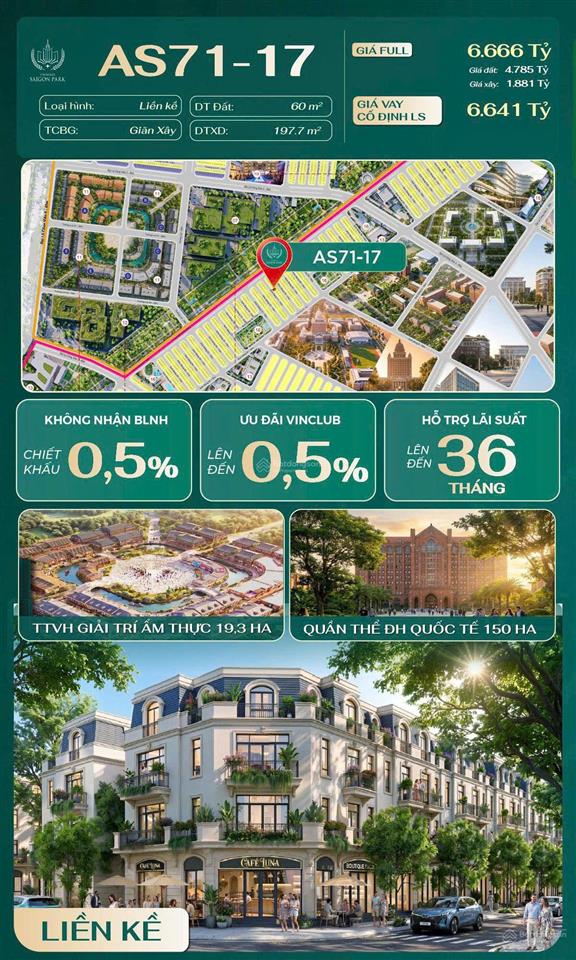 Bán nhà phố liền kề vinhomes sài gòn park 60m2 4tầng 6,666 tỷ xã xuân thới sơn tp.hcm