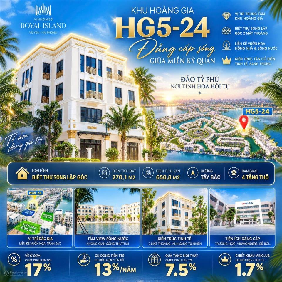 Căn song lập góc hiếm có đường thông của khu hoàng gia full voucher còn 18 tỷ