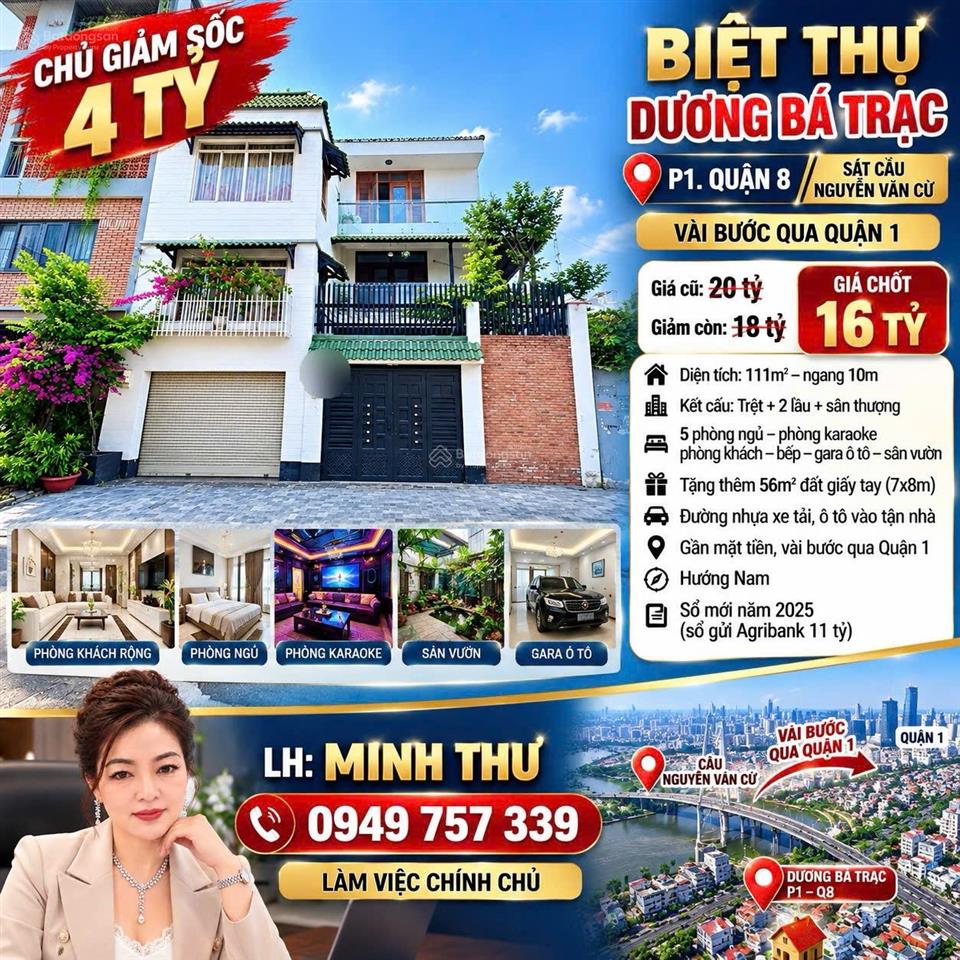 Biệt thự dương bá trạc p1 q8 111m 4 tầng xe tải sát cầu nguyễn văn cừ giá 16 tỷ (tl)