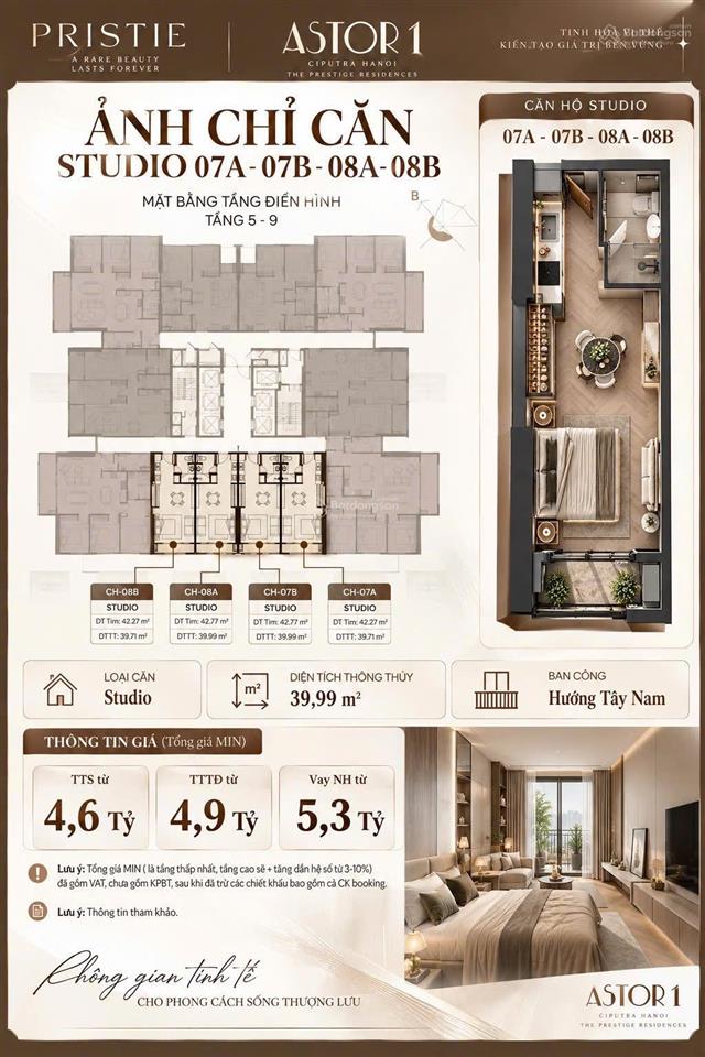 Astor 1 ciputra, ia25, kđt nam thăng long, studio 40m2, chỉ 4.6 tỷ