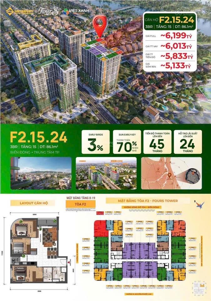 Căn góc 3pn đẹp tại fours tower nam hòa xuân tp đà nẵng của sun group