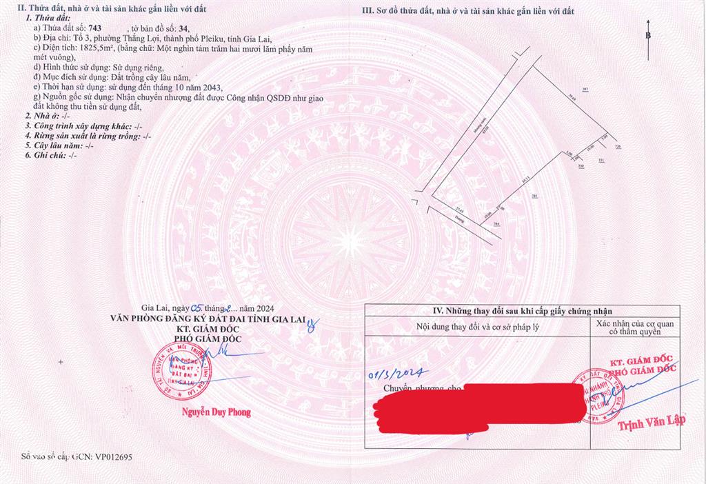 Bán qsdđ và ts khác gắn liền với đất thuộc thửa 743, tbđ 34 p.thắng lợi, tp.pleiku, t.gia lai