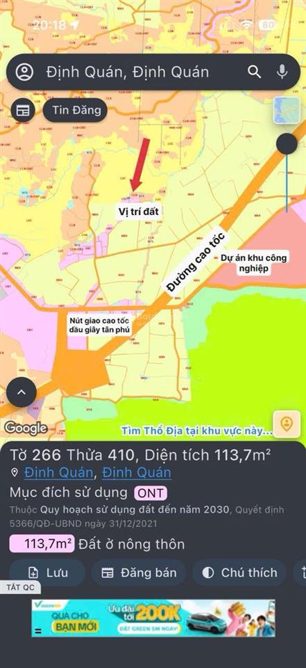 Bán đất ấp 5 gia canh, định quán, đồng nai, 330 triệu, 113.7m2 giá siêu hời!