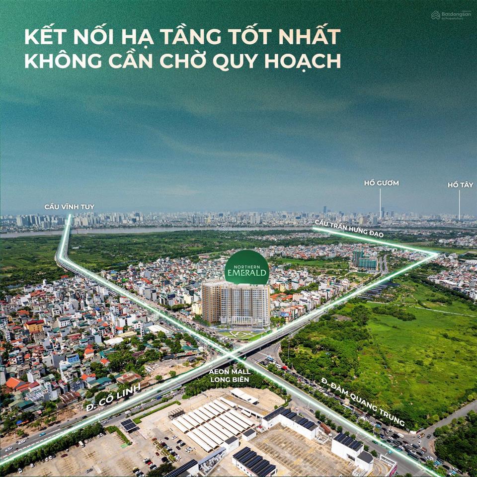 Căn hộ 2pn siêu đẹp northern emerald trung tâm của long biên và đối diện aeon mall giá hơn 90tr/m2