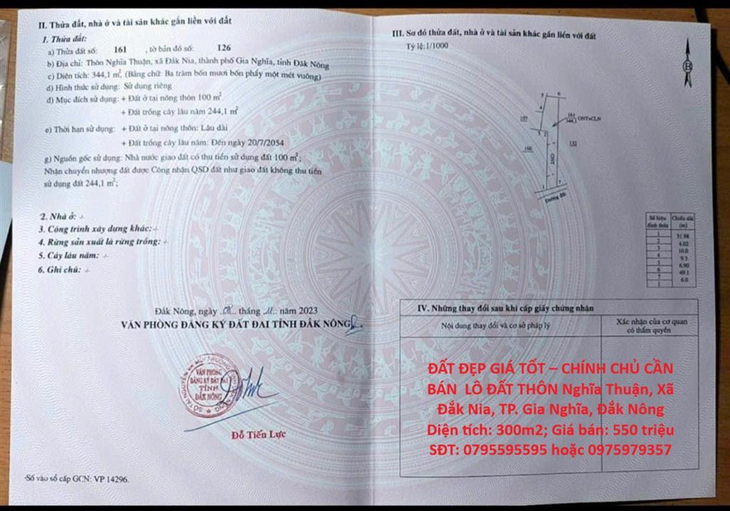 ĐẤT ĐẸP GIÁ TỐT – CHÍNH CHỦ CẦN BÁN LÔ ĐẤT THÔN Nghĩa Thuận, Xã Đắk Nia, TP. Gia Nghĩa,