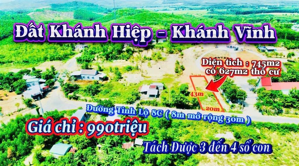 Đất nền bán tại xã khánh hiệp, huyện khánh vĩnh, khánh hòa, giá siêu hời 990 triệu, diện tích 743m2