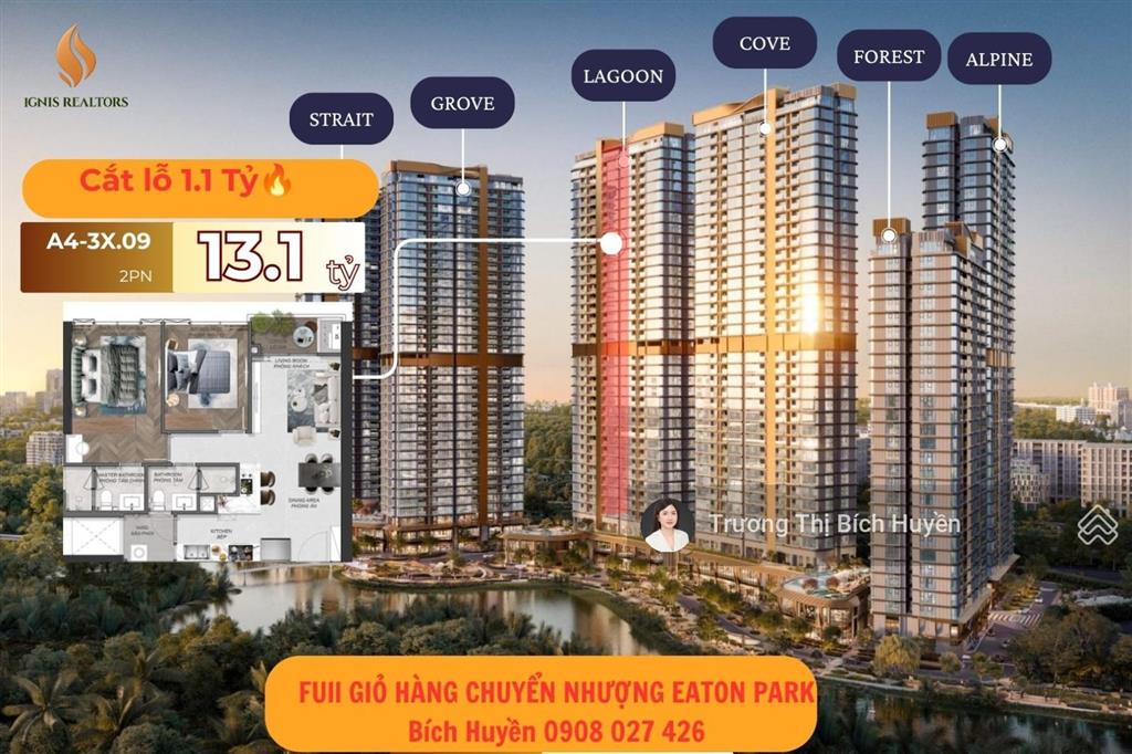 Cắt lỗ đến 1.1 tỷ cho căn 2pn view sông tầng cao cơ hội hiếm tại eaton park. huyền 0908 027 ***