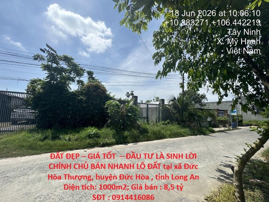 ĐẤT ĐẸP – GIÁ TỐT – ĐẦU TƯ LÀ SINH LỜI CHÍNH CHỦ BÁN NHANH LÔ ĐẤT tại huyện Đức Hòa ,