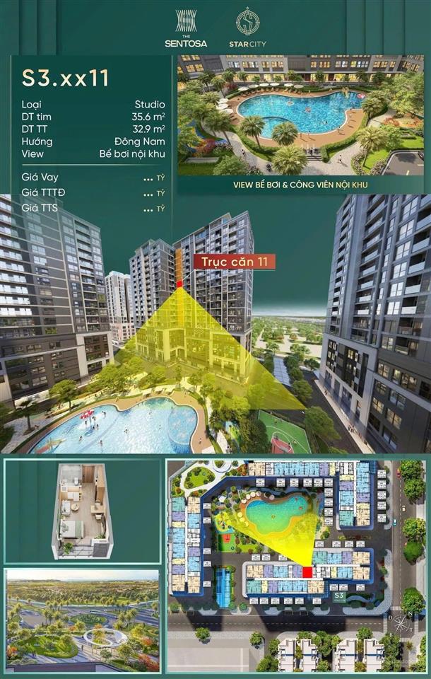 500 triệu vốn tự có cơ hội sở hữu studio sentosa! không gian 33m, ban công đông nam, tầng 8