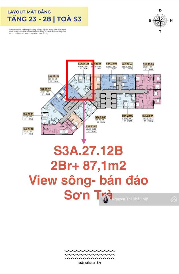 Châu mỹ căn góc 2pn+ mã 12b diện tích lớn toà s3a hiếm hoi tầng cao 27 symphony