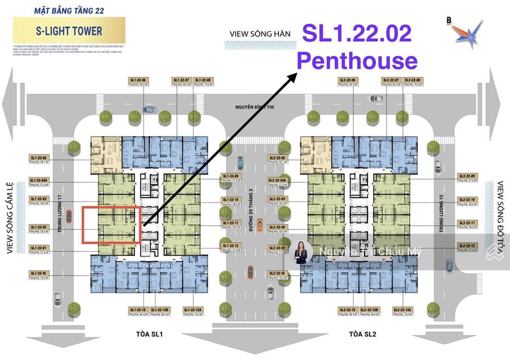 Châu mỹ srt penthouse mã sl1.22.02 tầng 22 view sông cẩm lệ trần 6,5m giá vay 5,77 tỷ