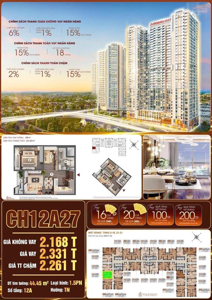 Hơn 2,1 tỷ sở hữu ngay căn hộ 1,5pn tại tòa rose resident. 0373 588 ***