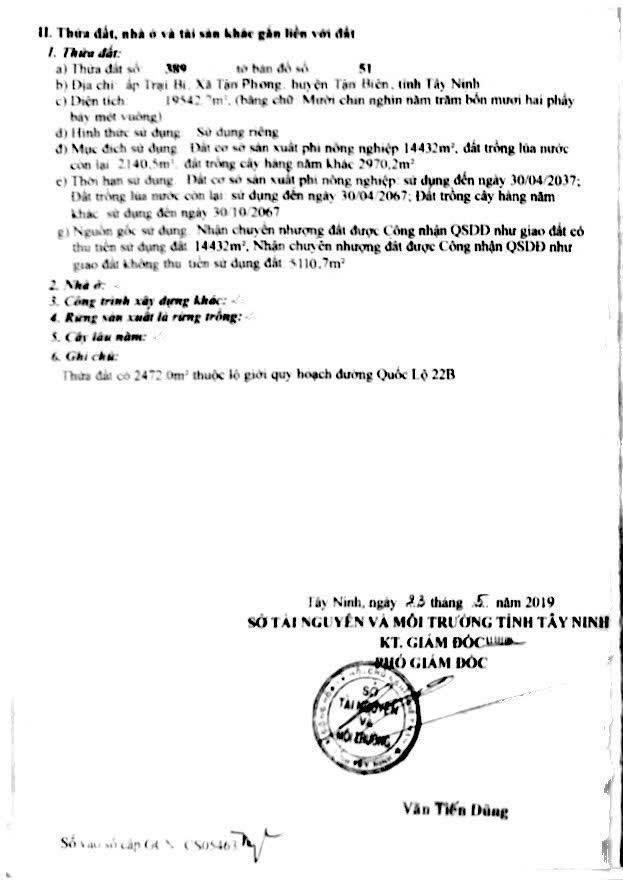 Bán đất mặt tiền quốc lộ 22b, tân phong, tân biên, 73 tỷ, 19542.7 m2