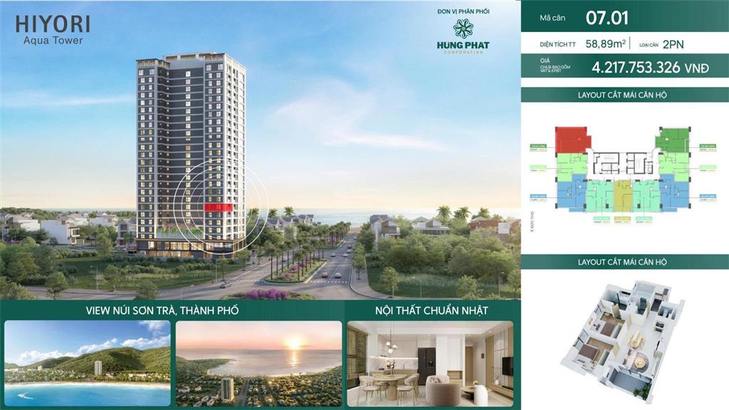 Nổi bật căn 2 phòng ngủ, diện tích 58.89m2, mã 01 tầng 7, giá chỉ 4 tỷ 2