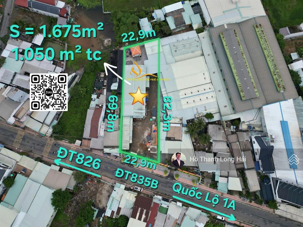 Chuyển nhượng 1675m2 mặt tiền đường đt835b hơn 22m xã phước lý, tỉnh long an, có kho xưởng sử dụng