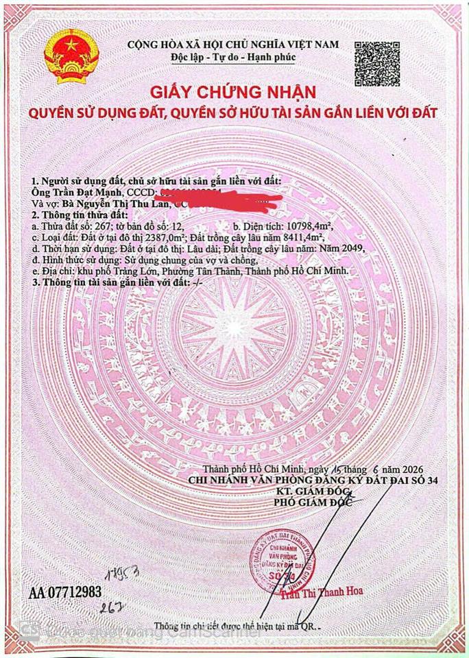 Bán đất 10.798 m2 tại phường tân thành, tp.hcm giá bán 75 tỷ, sổ hồng chính chủ